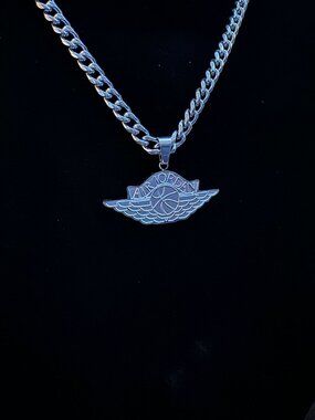 Air Jordan Necklace - 5mm Silver Cuban Chain - Jumpman - Michael Jordan - MJ Y2K